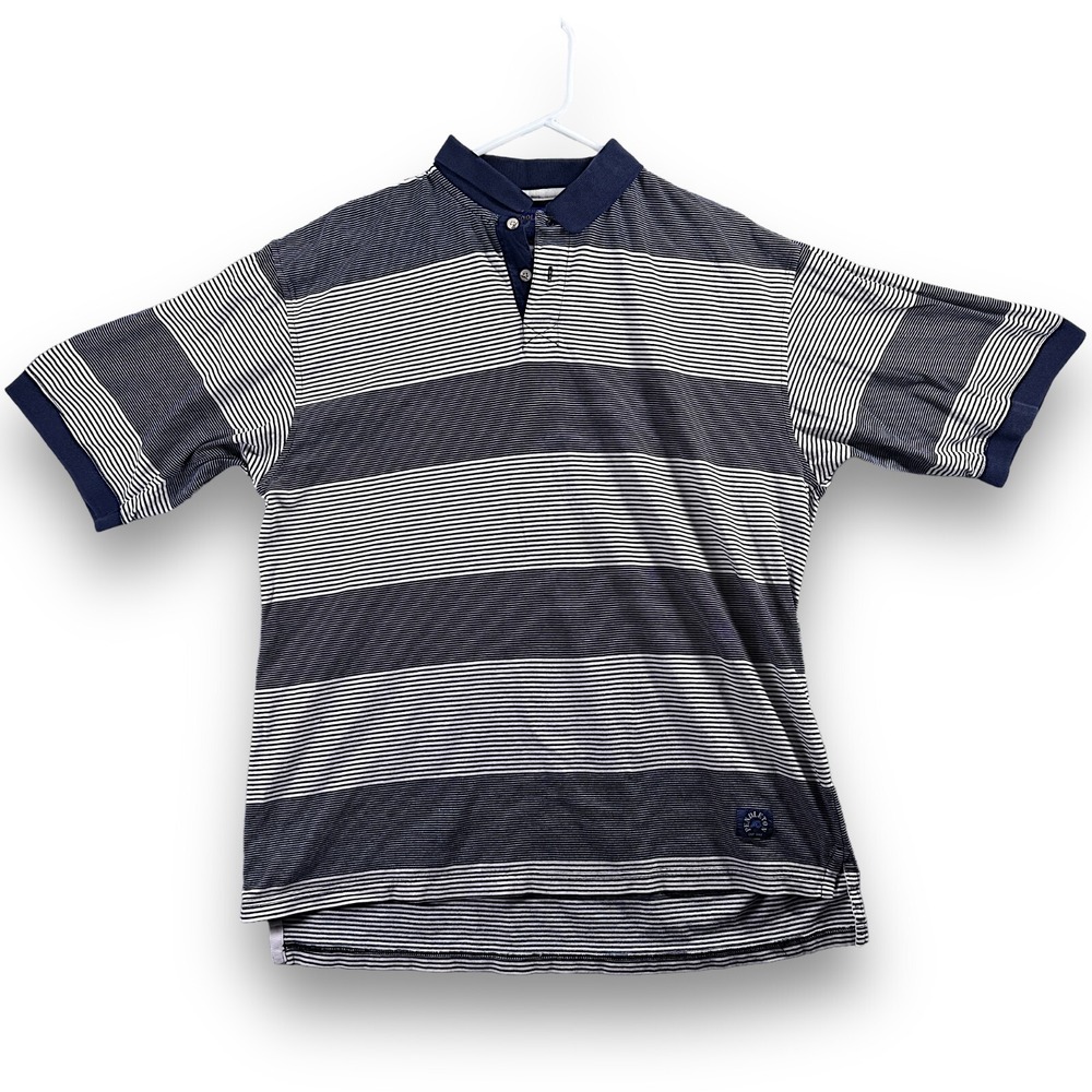 Pendleton Mens XL Blue Striped Collared Short Sleeve Polo Shirt 100% Cotton